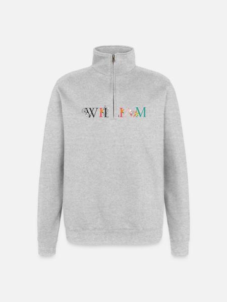 WILLIAM Name Art With Flowers Embroidered - Quarter-Zip Sweatshirt - heather grey