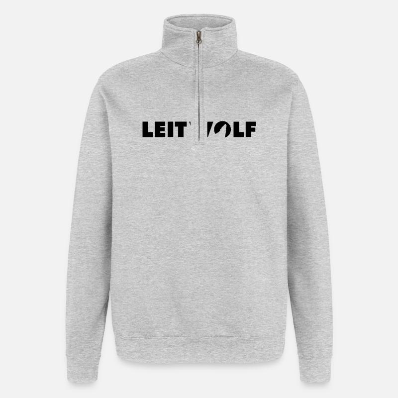 Lettrage Leitwolf - Sweat à zip 1/4 - gris chiné