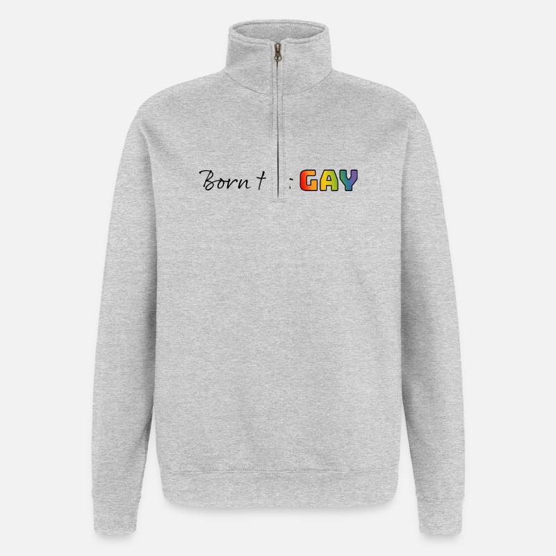 Regenbogen born this gay - Quarter-Zip-Sweatshirt - Grau meliert