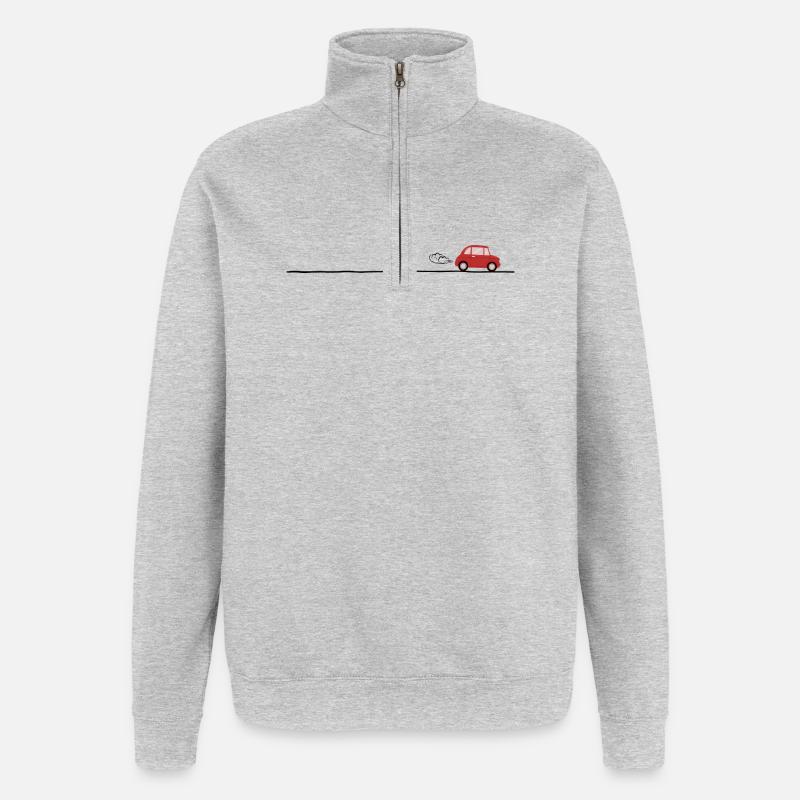 Rotes Auto auf der Straße - Quarter-Zip-Sweatshirt - Grau meliert