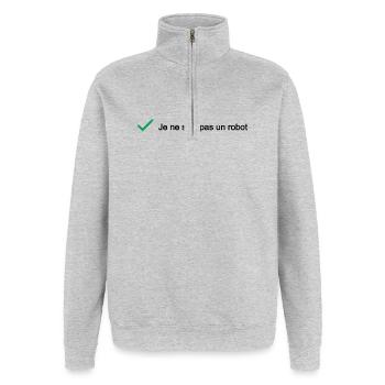 ICH BIN KEIN ROBOTER! (ES) - Quarter-Zip-Sweatshirt - Grau meliert - Vorne - AI Model Female 172 light (172cm) & AI Model Male 178 dark (178cm)