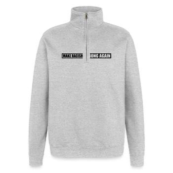Rendre le racisme faux - Sweat à zip 1/4 - gris chiné - Devant - AI Model Female 172 light (172cm) & AI Model Male 178 dark (178cm)