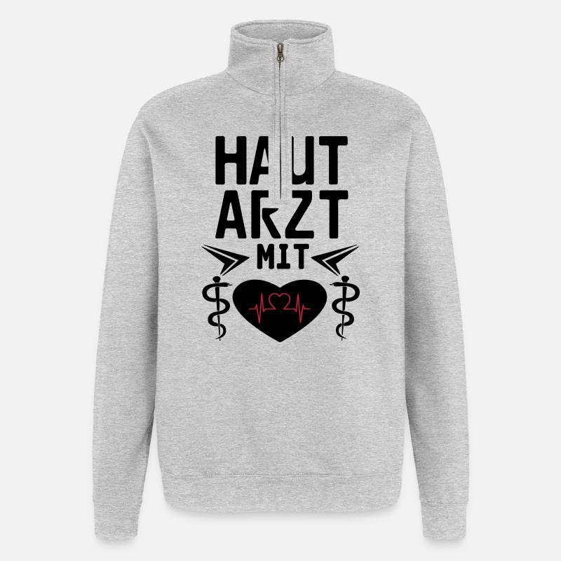 Hautarzt mit Herz Geschenk - Quarter-Zip-Sweatshirt - Grau meliert