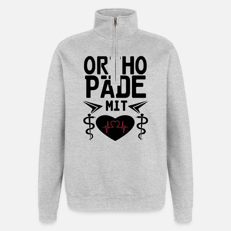 Orthopäde mit Herz Geschenk - Quarter-Zip-Sweatshirt - Grau meliert