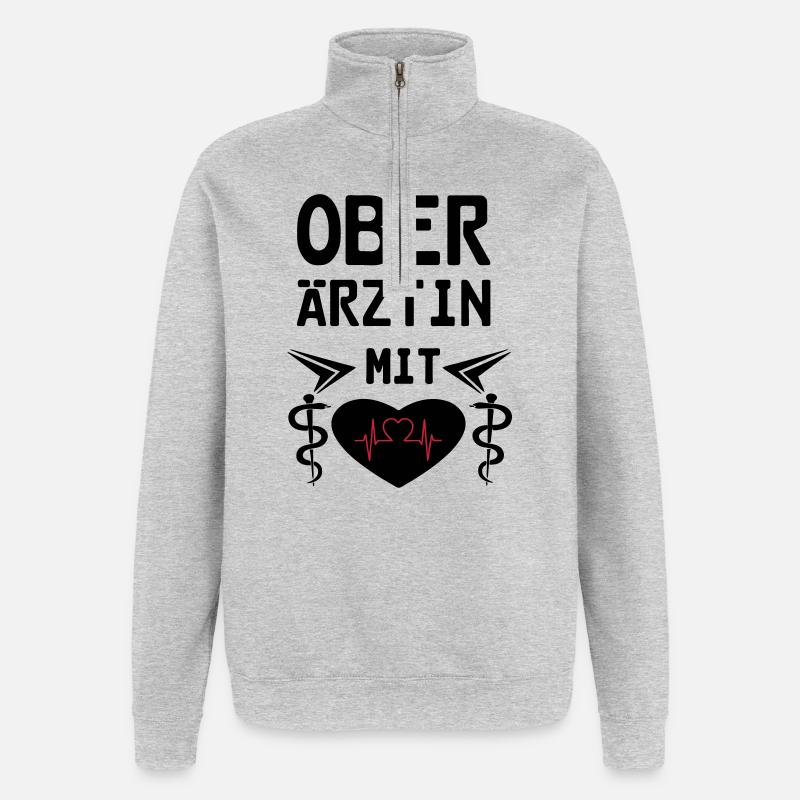 Oberärztin mit Herz Geschenk - Quarter-Zip-Sweatshirt - Grau meliert