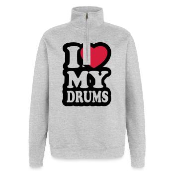 I love my drums - Ich liebe meine Trommeln - Quarter-Zip-Sweatshirt - Grau meliert - Vorne - AI Model Female 172 light (172cm) & AI Model Male 178 dark (178cm)