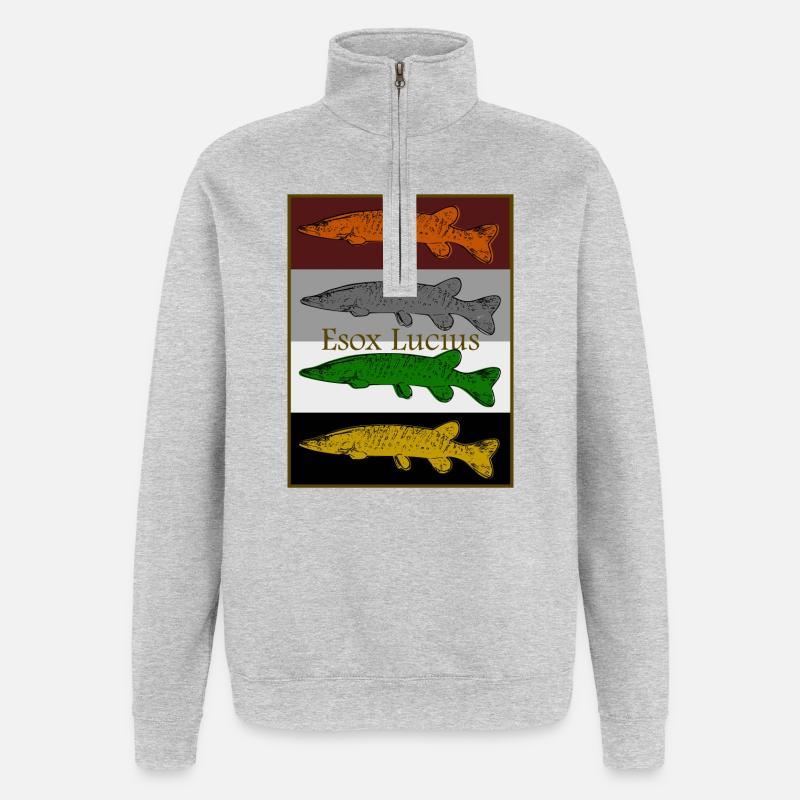 Buntes Hecht Design - Quarter-Zip-Sweatshirt - Grau meliert