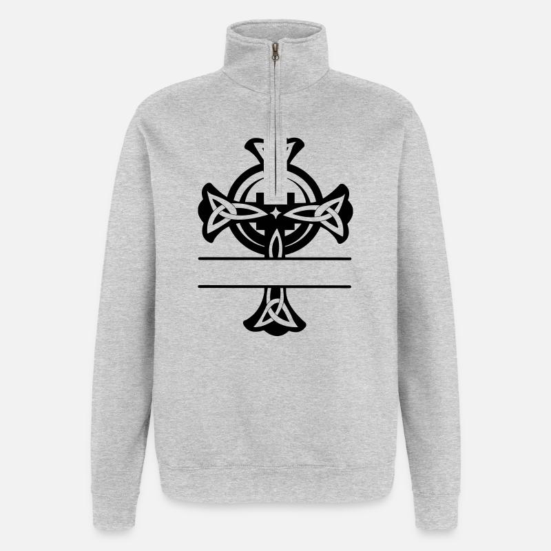Keltisches Kreuz Logo oder Monogramm - Quarter-Zip-Sweatshirt - Grau meliert