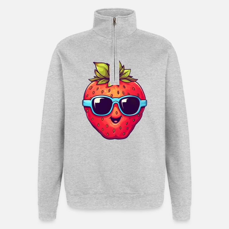 Coole Erdbeere mit Sonnenbrille - Quarter-Zip-Sweatshirt - Grau meliert