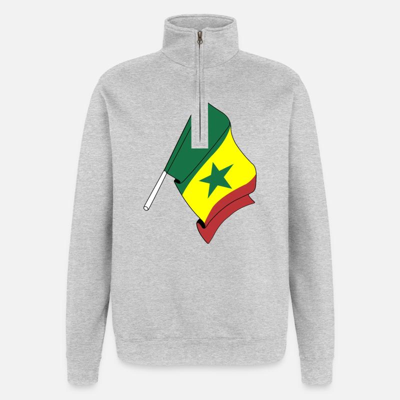 Drapeau du Sénégal - Sweat à zip 1/4 - gris chiné