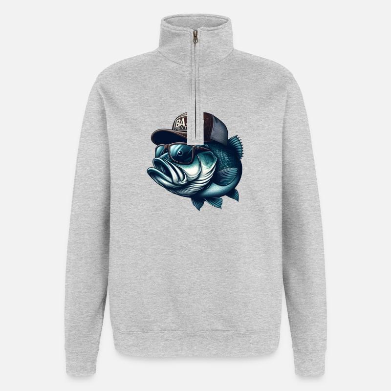 Gestreifter Barschjäger - Quarter-Zip-Sweatshirt - Grau meliert