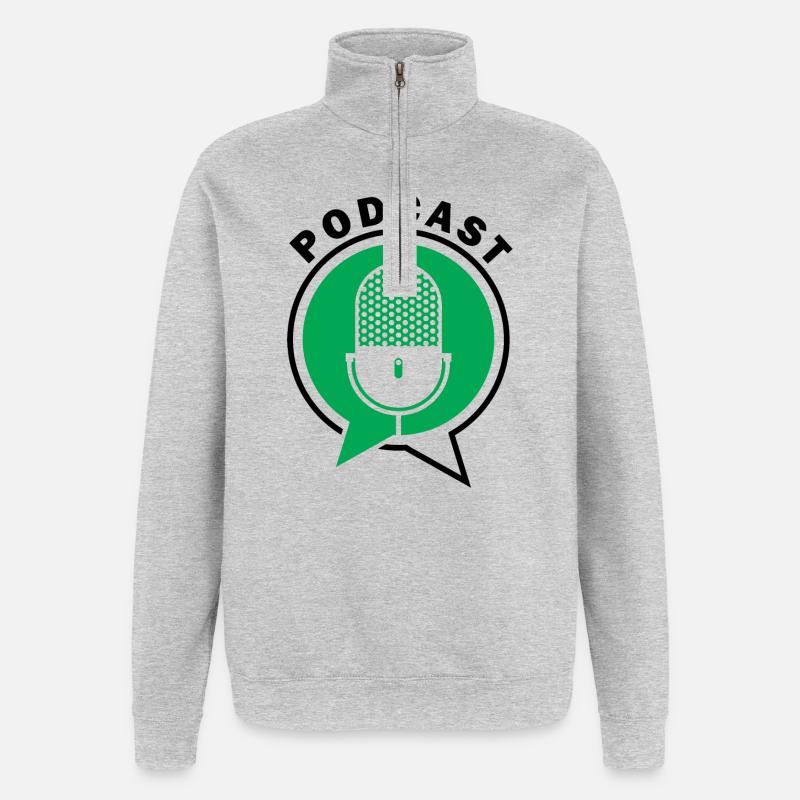 Podcast Mikrofon Sprechblasen - Quarter-Zip-Sweatshirt - Grau meliert