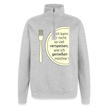 Verspeisen und geniessen - Quarter-Zip-Sweatshirt - Grau meliert - Vorne - AI Model Female 172 light (172cm) & AI Model Male 178 dark (178cm)
