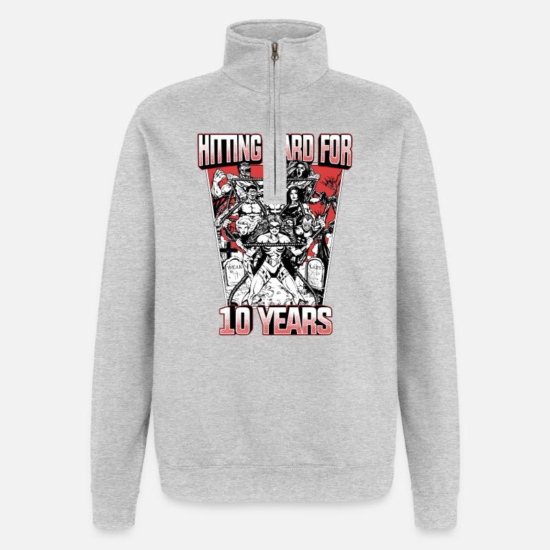 CYB - Backprint - Black/White/Red - Hard Hitting - Quarter-Zip Sweatshirt - heather grey