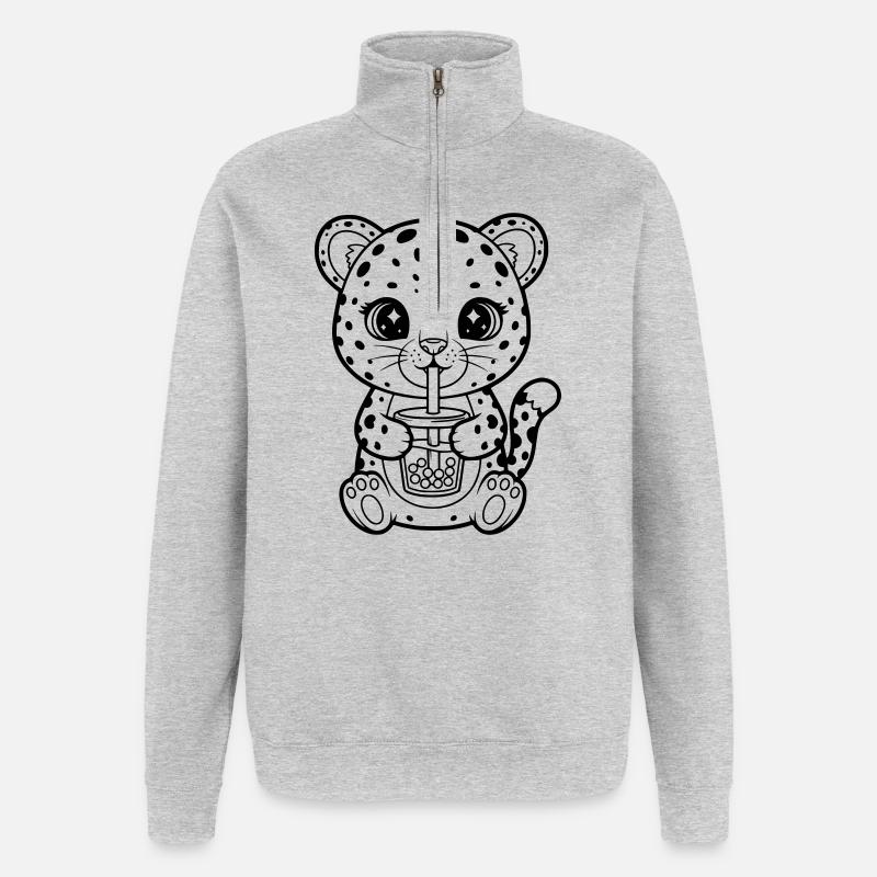 Leopard with Mug - Quarter-Zip Sweatshirt - heather grey