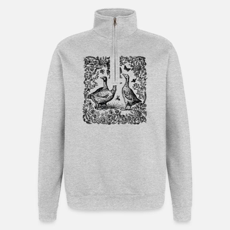 Gänse am See Silhouette - Quarter-Zip-Sweatshirt - Grau meliert