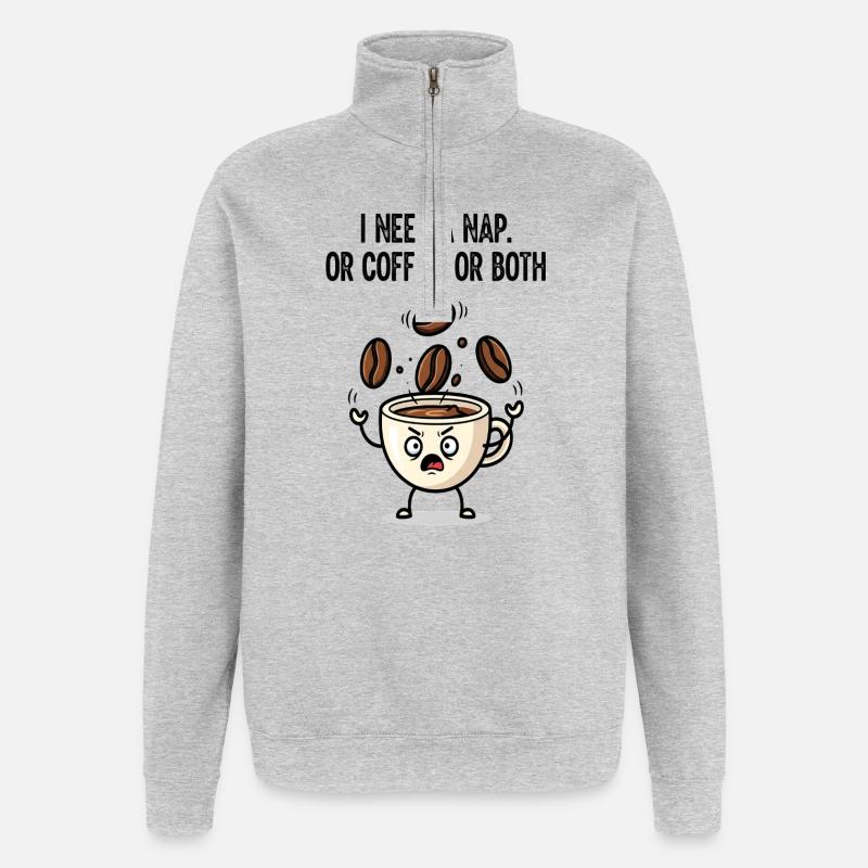 Nickerchen oder Kaffeetassen-Stimmung - Quarter-Zip-Sweatshirt - Grau meliert