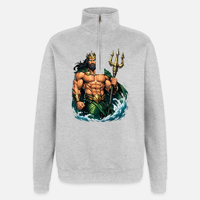 Poseidon-kongen med treforken - Sweatshirt med 1/4 lynlås - grå meleret