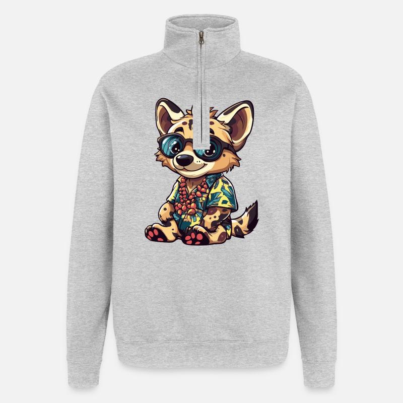 Hyäne Comic Urlaub - Quarter-Zip-Sweatshirt - Grau meliert