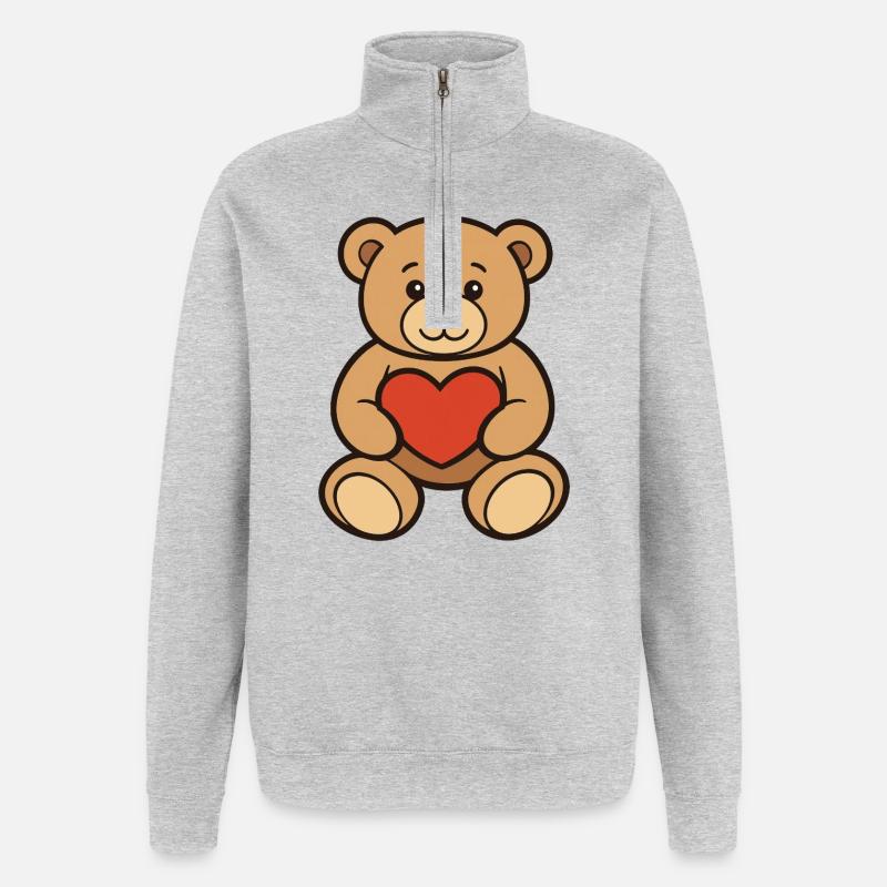 Teddy Bear with Heart Comic Art - Quarter-Zip Sweatshirt - heather grey