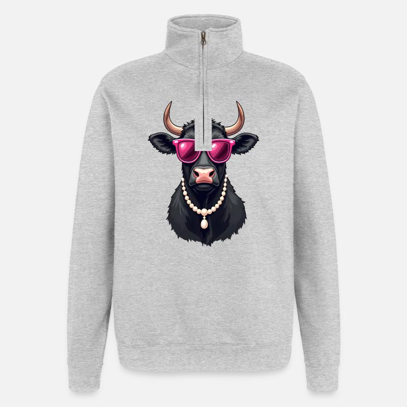 Kuh - Quarter-Zip-Sweatshirt - Grau meliert