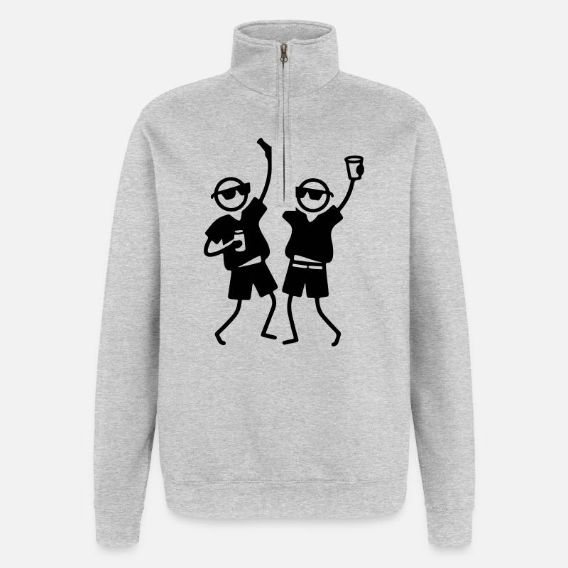 Party Freunde Strichmännchen - Quarter-Zip-Sweatshirt - Grau meliert