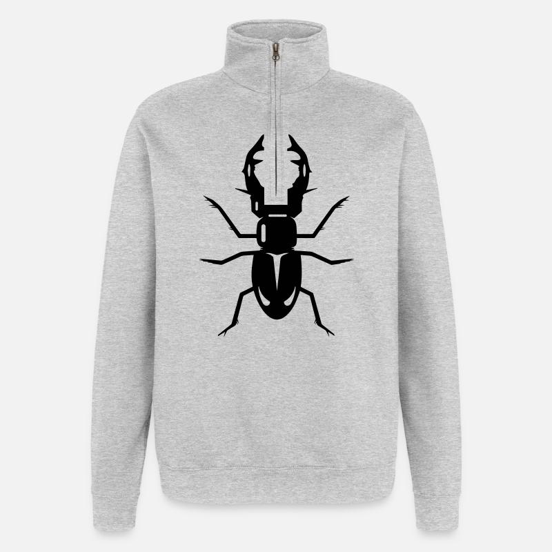 stilisierter Hirschkäfer mit prächtigen Geweih - Quarter-Zip-Sweatshirt - Grau meliert