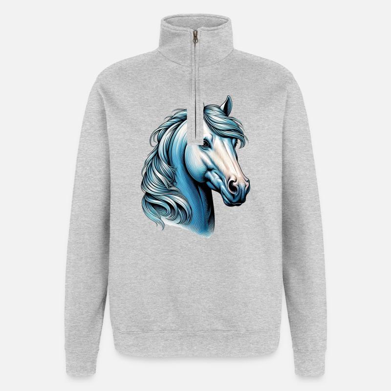 Pferd - Quarter-Zip-Sweatshirt - Grau meliert