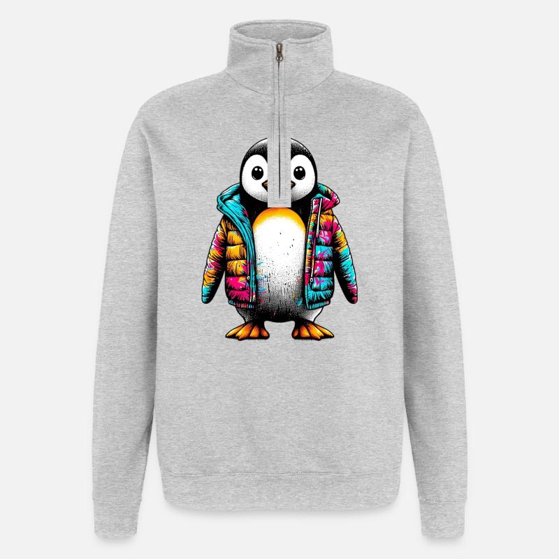 Pingouin avec veste veste - Sweat à zip 1/4 - gris chiné