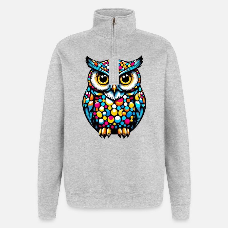 Eule - Quarter-Zip-Sweatshirt - Grau meliert