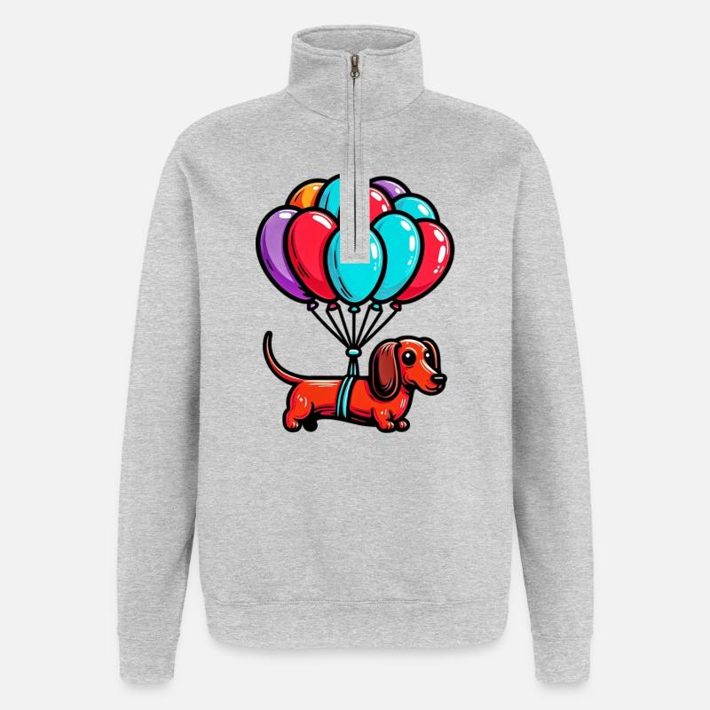 Chien teckel avec des ballons - Sweat à zip 1/4 - gris chiné