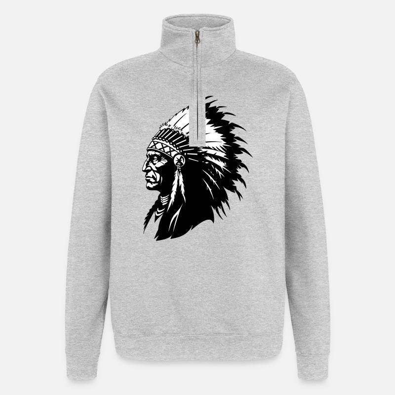 Indianerhäuptling - Quarter-Zip-Sweatshirt - Grau meliert