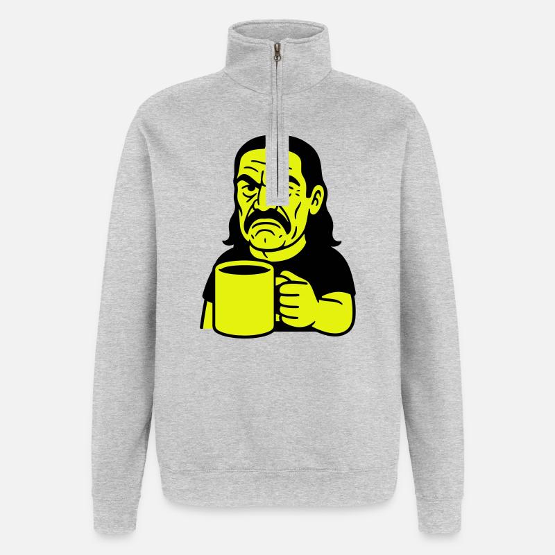 Homme de café en colère - Sweat à zip 1/4 - gris chiné