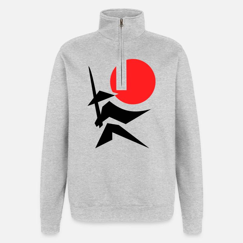 Image abstraite avec samouraï rouge noir - Sweat à zip 1/4 - gris chiné