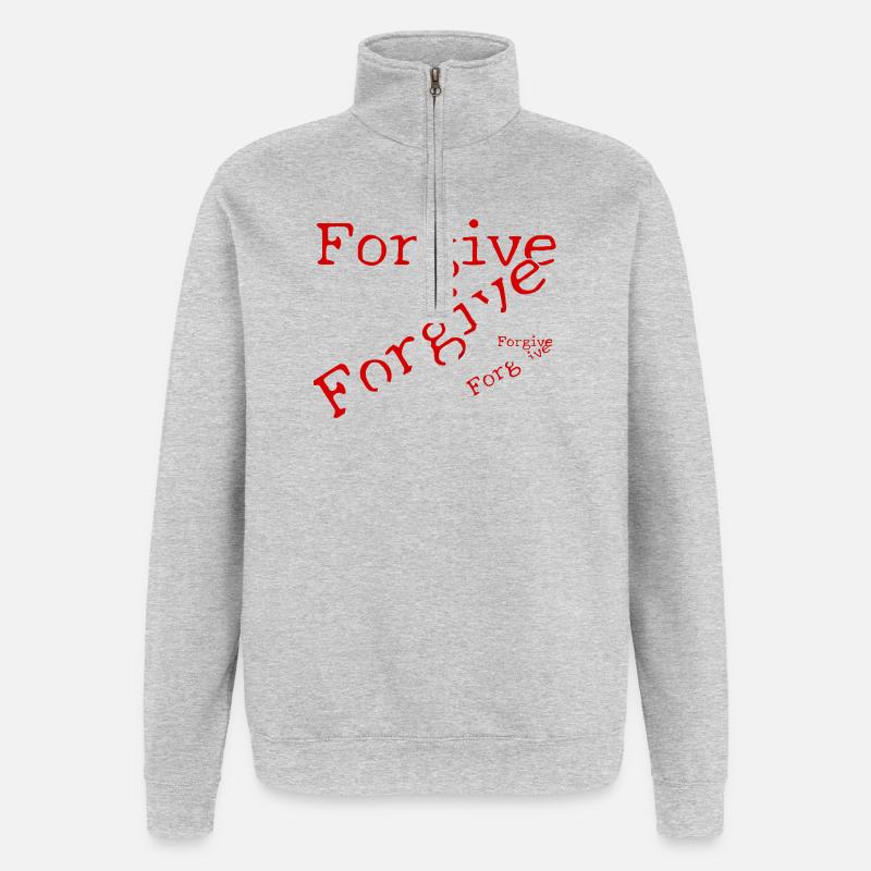 Le pardon en typographie rouge - Sweat à zip 1/4 - gris chiné