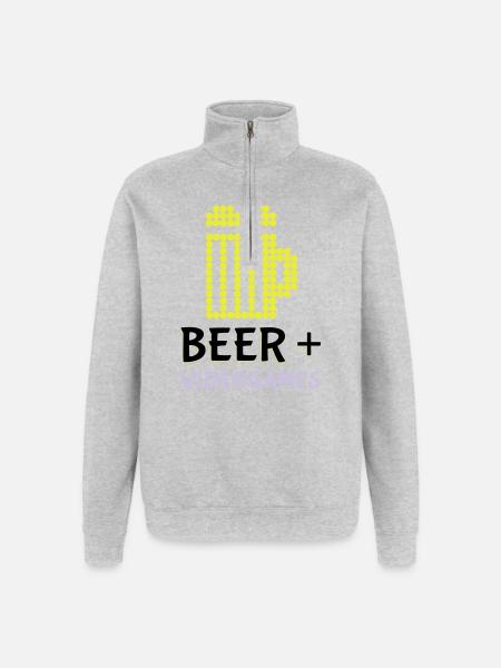Pixel-Bier-Videospiele - Quarter-Zip-Sweatshirt - Grau meliert