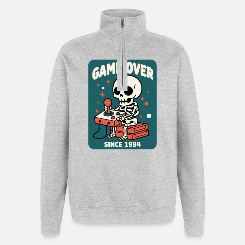Game Over 1984 Retro Skeleton Arcade - Quarter-Zip Sweatshirt - heather grey