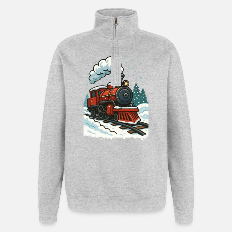 Winterliche Dampflok Comic - Quarter-Zip-Sweatshirt - Grau meliert