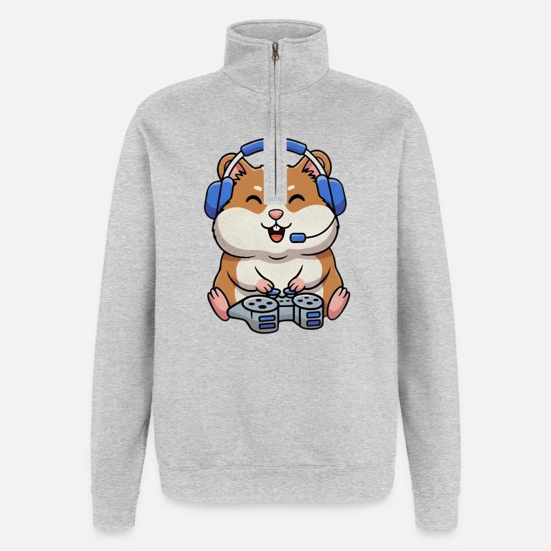 Hamsters while gaming - Quarter-Zip Sweatshirt - heather grey