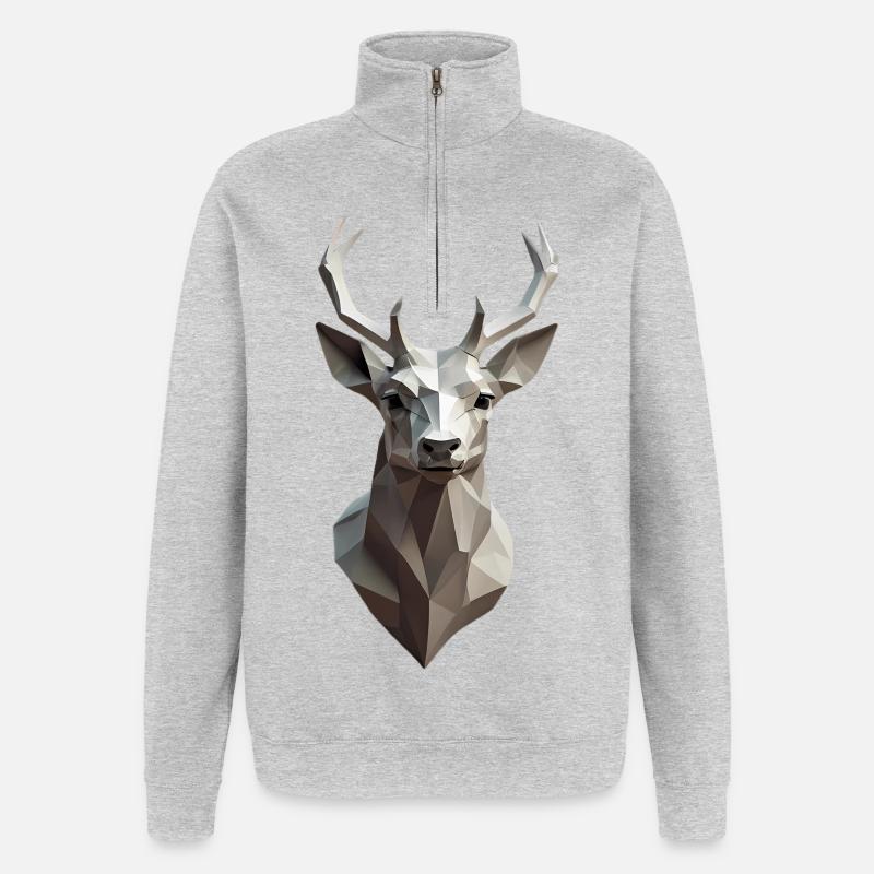 Geometric Deer Head Low-Poly - Quarter-Zip Sweatshirt - heather grey