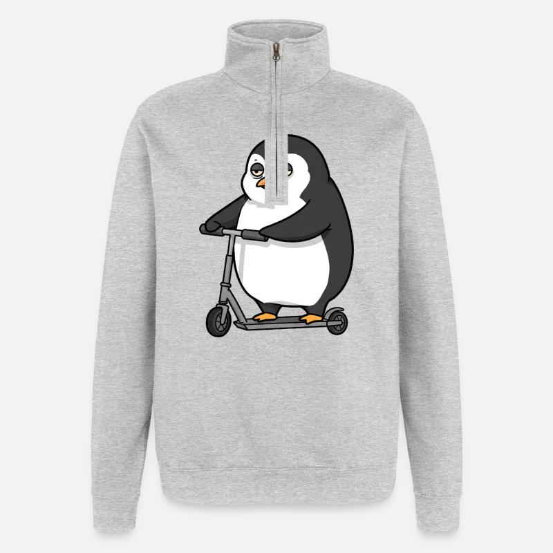 Lustiger Pinguin Roller Scooter Chubby Spaß - Quarter-Zip-Sweatshirt - Grau meliert