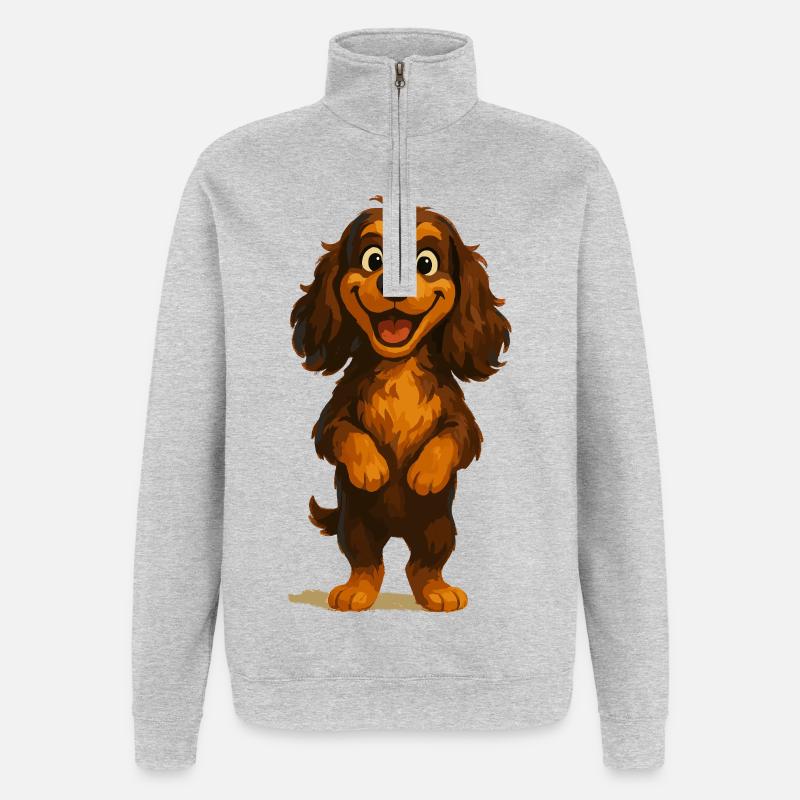Cocker Spaniel Grinning Broadly - Quarter-Zip Sweatshirt - heather grey