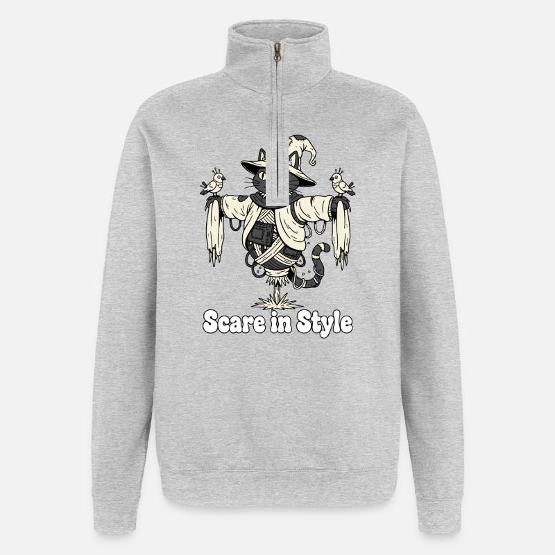 Effrayance dans le style : Chat d’Halloween - Sweat à zip 1/4 - gris chiné
