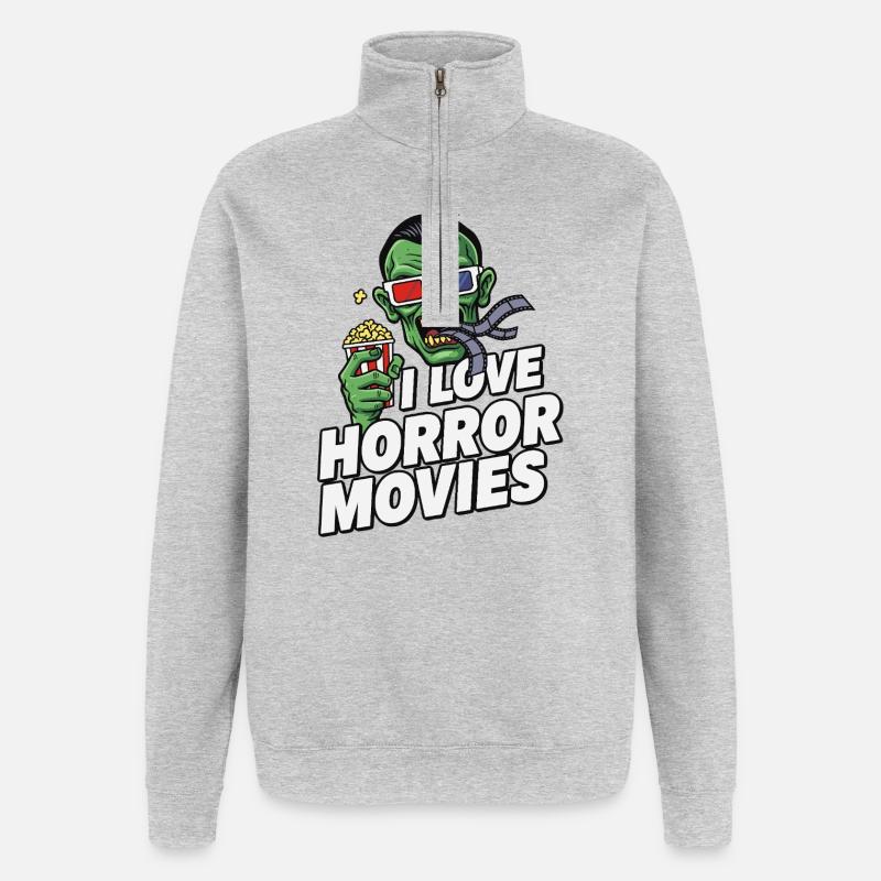 Zombie Filmliebe Pop-Art Horror - Quarter-Zip-Sweatshirt - Grau meliert