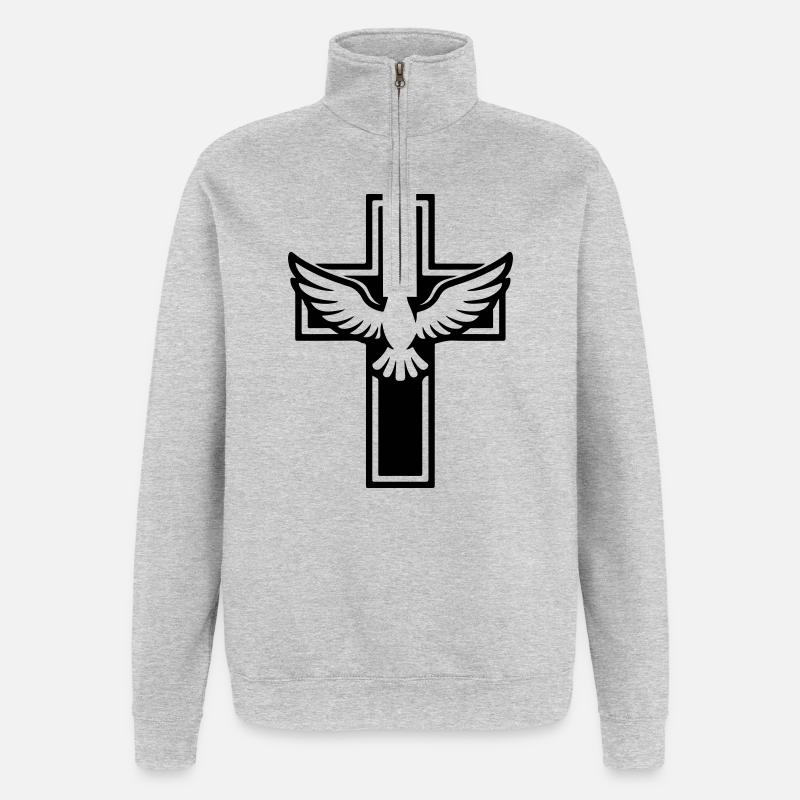 Kreuz Taube Christlich - Quarter-Zip-Sweatshirt - Grau meliert