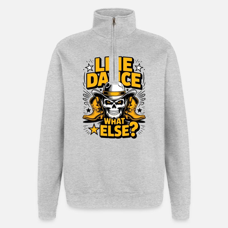 Line Dance Skull Western – What Else? - Quarter-Zip-Sweatshirt - Grau meliert