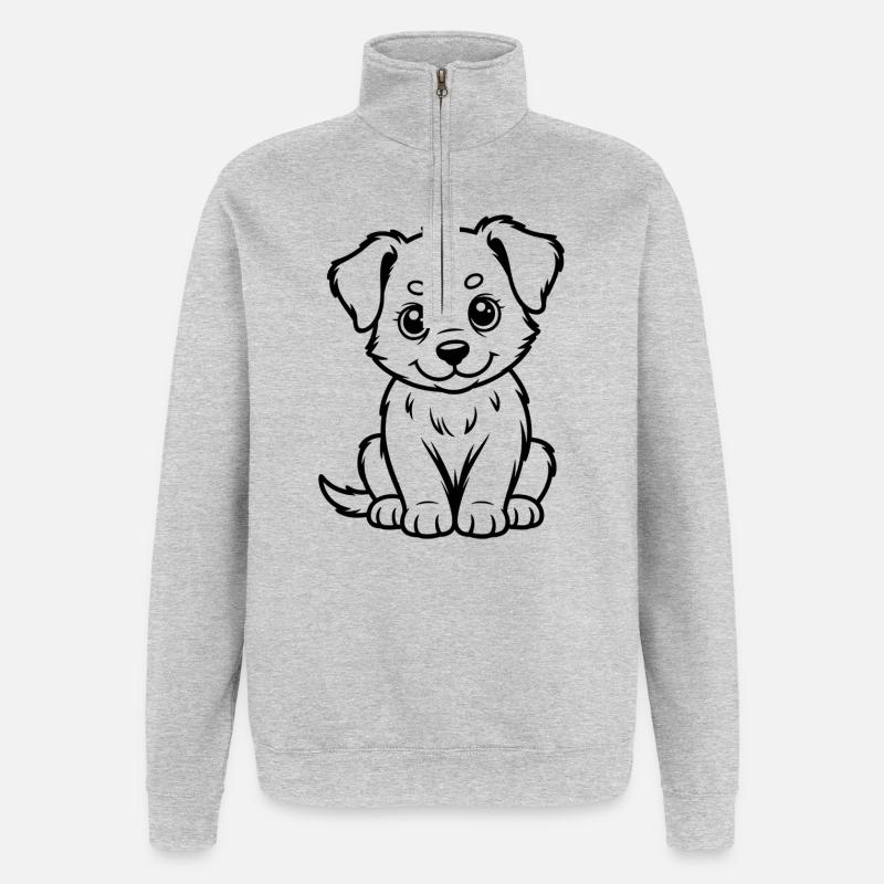 Dessin au trait du Chien Câlin - Sweat à zip 1/4 - gris chiné