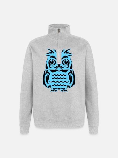 Light Blue Abstract Owl - Quarter-Zip Sweatshirt - heather grey