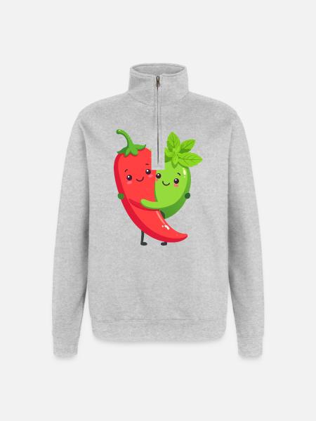 Cuddly Chilli Mint Friends - Quarter-Zip Sweatshirt - heather grey