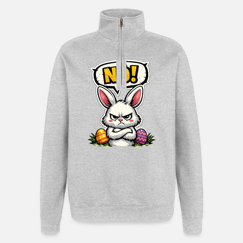 NÖ Hase Comic Ostern Geschenk - Quarter-Zip-Sweatshirt - Grau meliert
